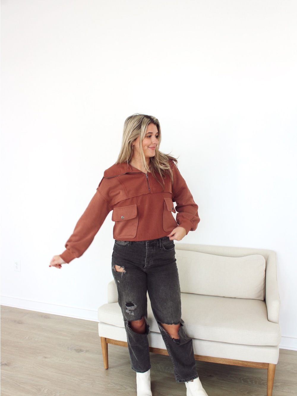 Rust Half-Zip Utility Jacket for Women